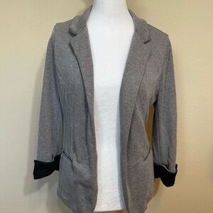 Skies Are Blue Gray Sweater Blazer with Black Trim and pockets small